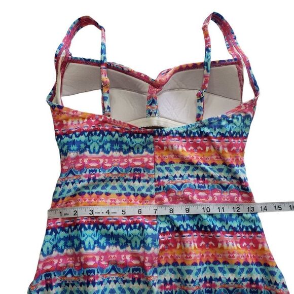 Emerald Bay Multicolored Twist-Front Side Ruched One Piece Swimsuit Size 12 - Picture 8 of 13